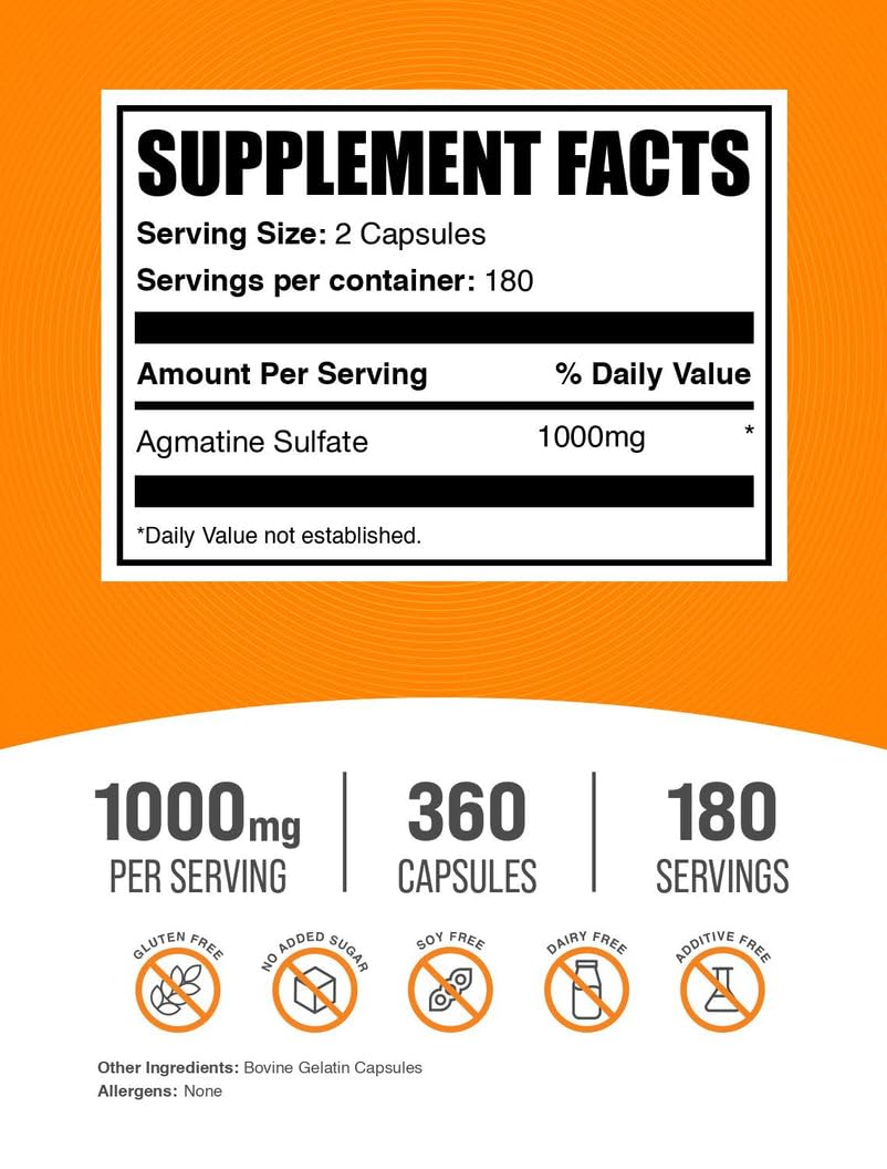 BulkSupplements Agmatine Sulfate Capsules 360 Count
