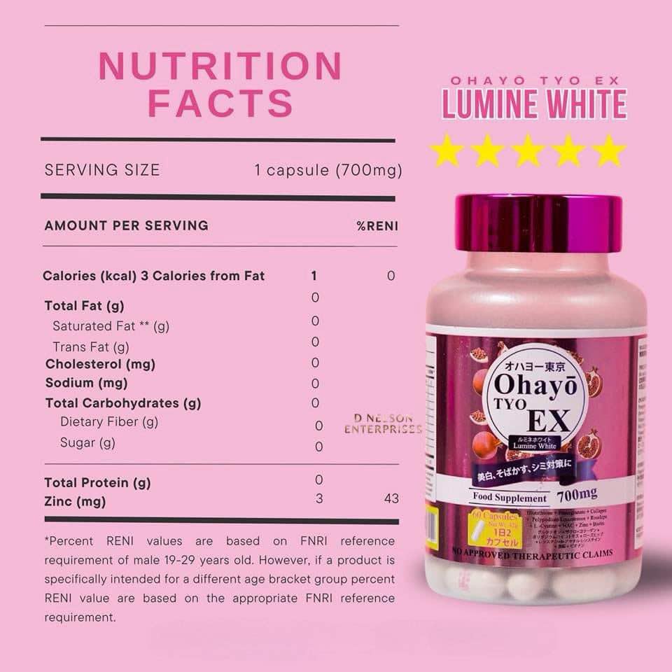 Generic OhayoTYO EX Lumine White Glutathione 700mg Capsules, 60 Count