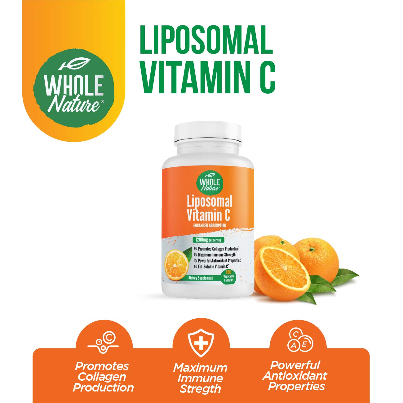 Whole Nature Liposomal Vitamin C Supplement 1200 mg 180 Capsules