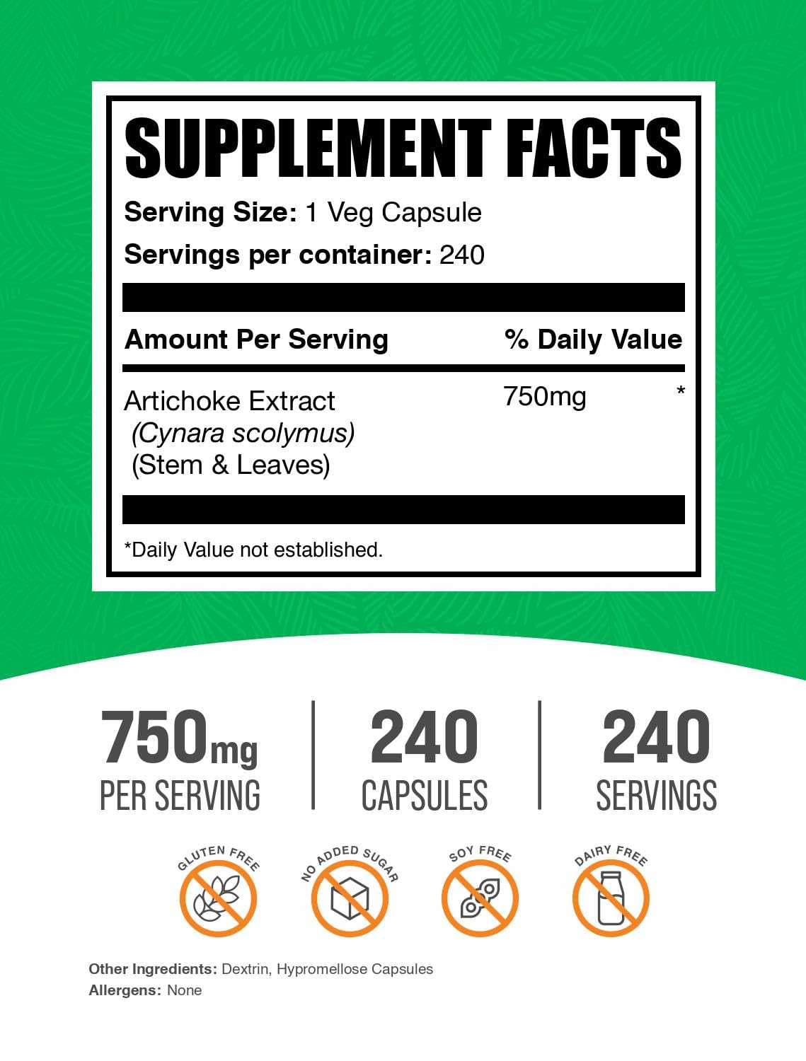 BulkSupplements Artichoke Extract Capsules, 240 Count