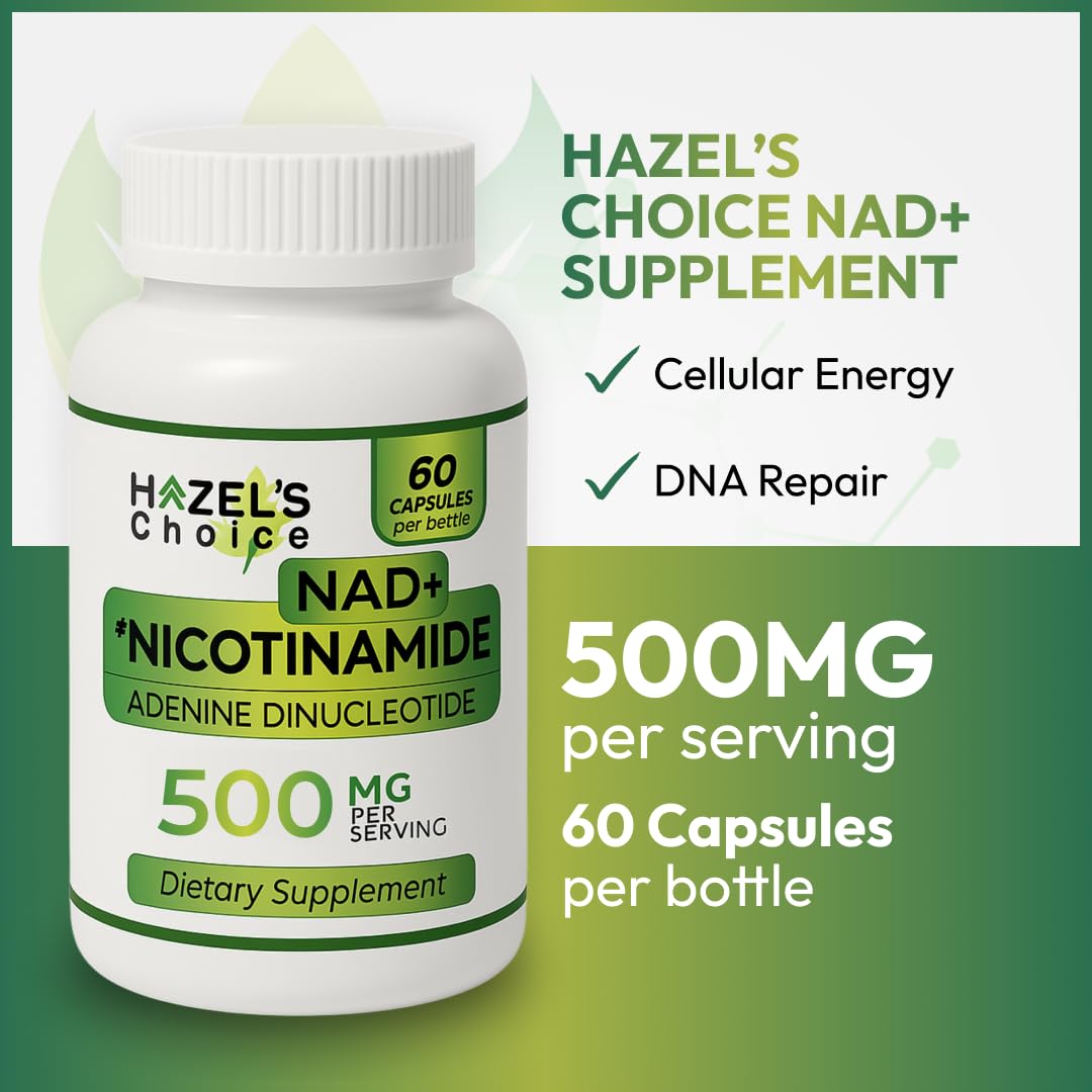 HAZEL'S Choice NAD+ Nicotinamide Adenine Dinucleotide Supplement 500mg, 60 Capsules