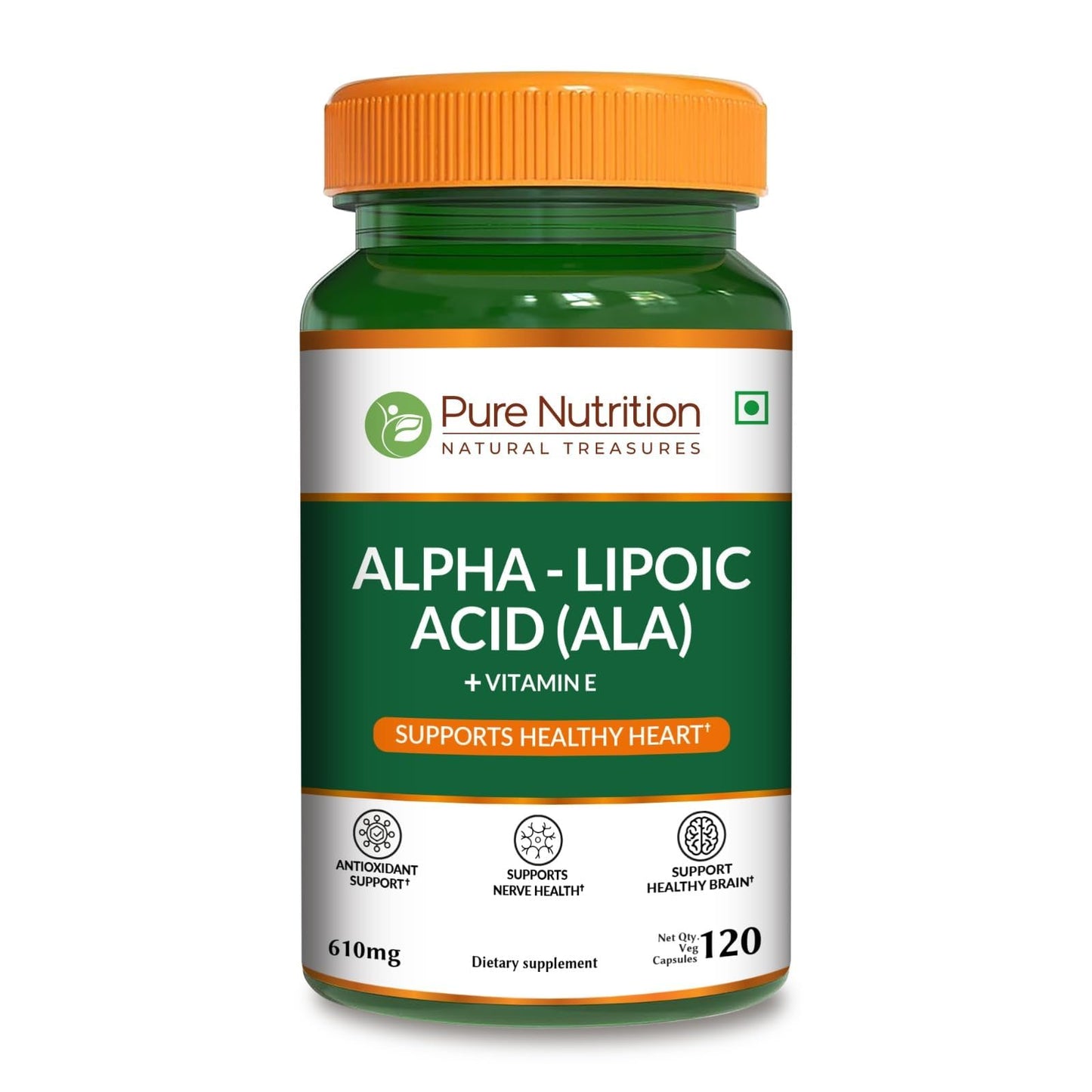 Pure Nutrition Natural Treasures Alpha Lipoic Acid 600mg + Vitamin E, 120 Capsules