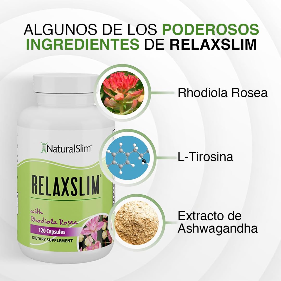 NaturalSlim Relaxslim Rhodiola Rosea & Adaptogenic Herb for Brain, Mood, Metabolism, Tension & Energy Support, 21 Natural Compounds Help Control Appetite, 120 Capsules