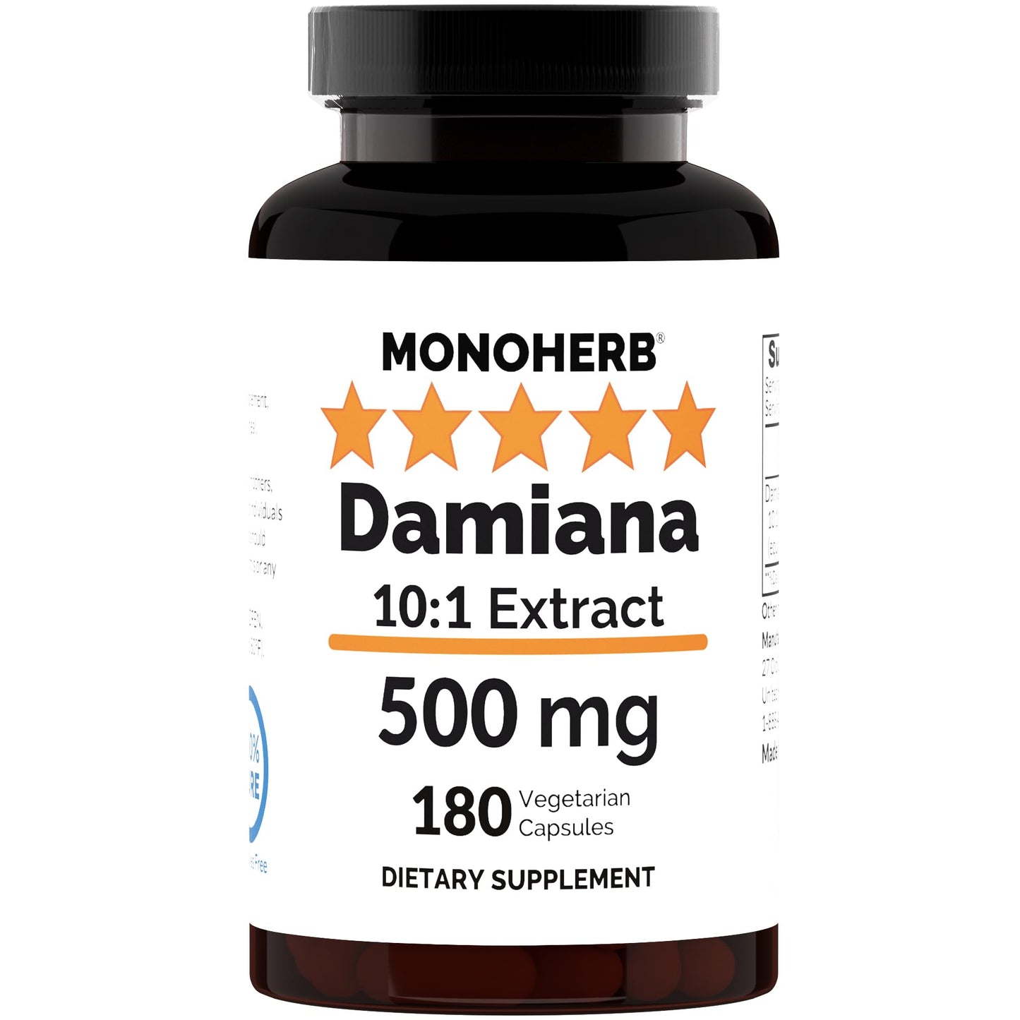 MONOHERB Damiana 10:1 Extract 500 mg per Capsule, 180 Capsules