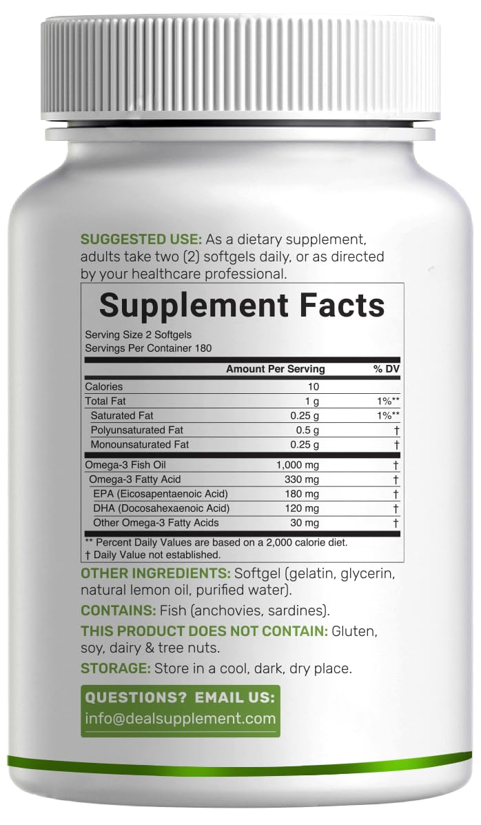DEAL SUPPLEMENT Omega-3 Fish Oil Burpless Formula Softgels, 360 Count