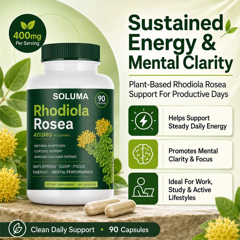 Soluma Rhodiola Rosea Energy, Stress & Mental Focus Support Capsule 1 Count