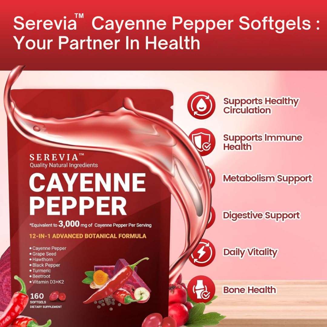 Serevia Health Cayenne Pepper + Herbal Blend 160 Softgels