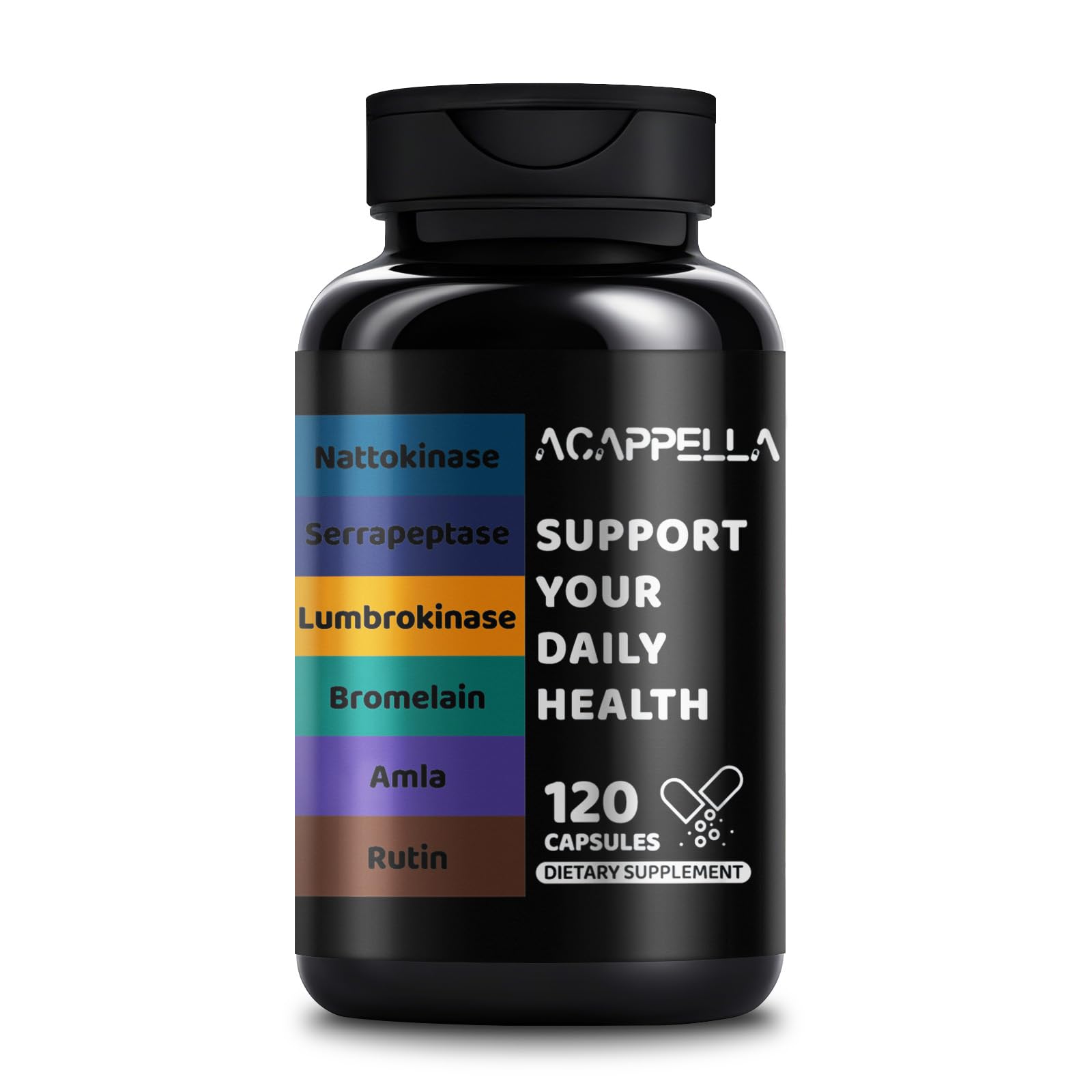 ACAPPELLA Lumbrokinase Serrapeptase Nattokinase Capsules with Bromelain and Amla, 120 Capsules