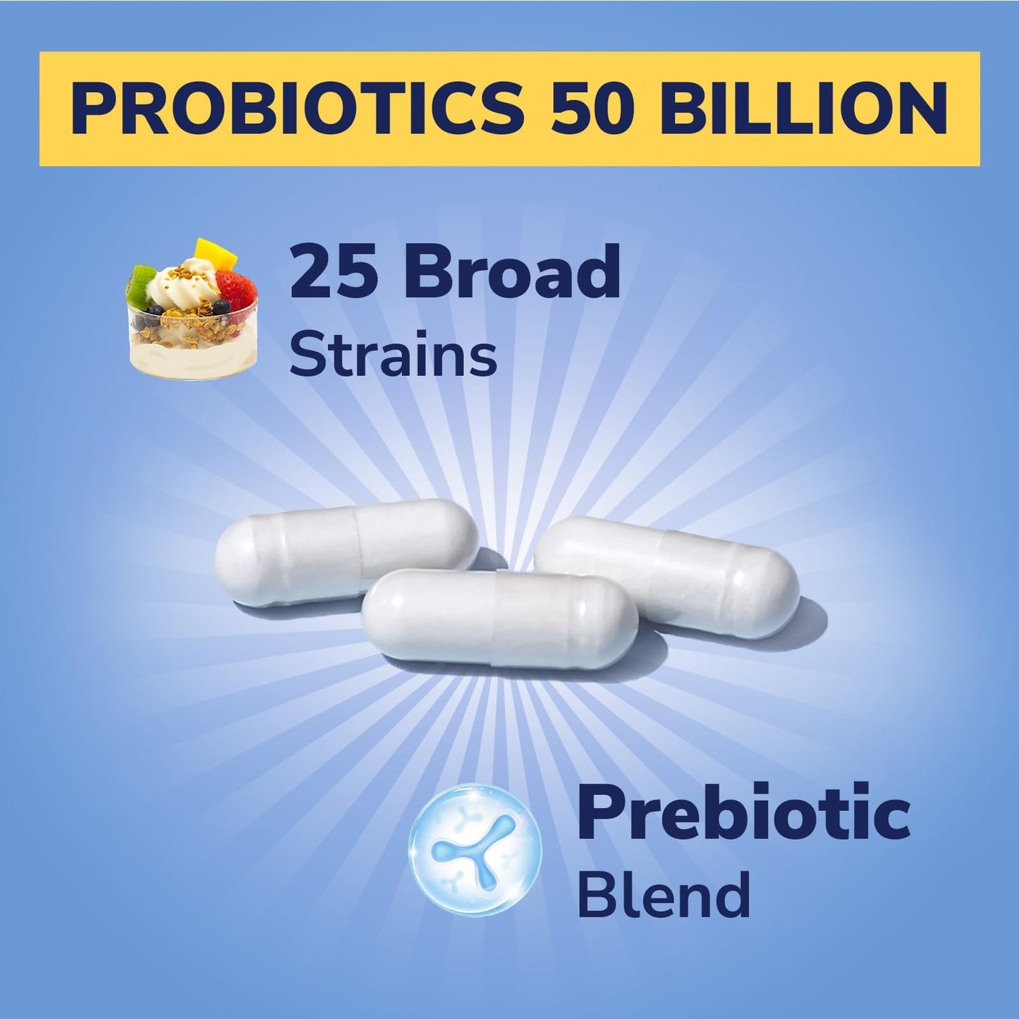 Vitalibre Probiotic for Women and Men, 50 Billion CFU, 25 Diverse Strains with Prebiotics, Delayed Release, No Refrigeration Needed, 60 Capsules