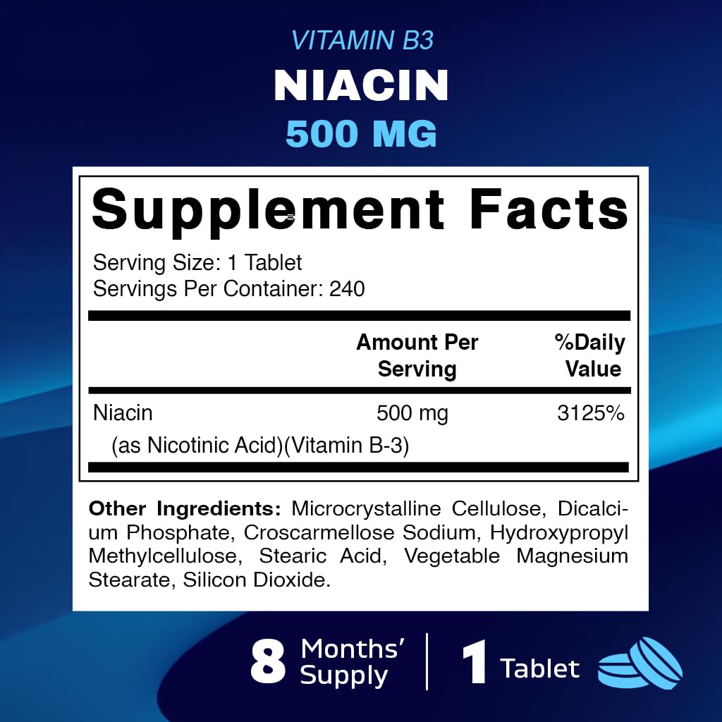 Vitamatic Niacin (Vitamin B3) 500mg, Sustained Release, 480 Tablets