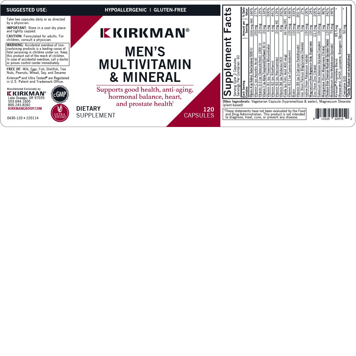 Kirkman 60 to 90 Men’s Multi-Vitamin and Mineral Boost Capsules 120