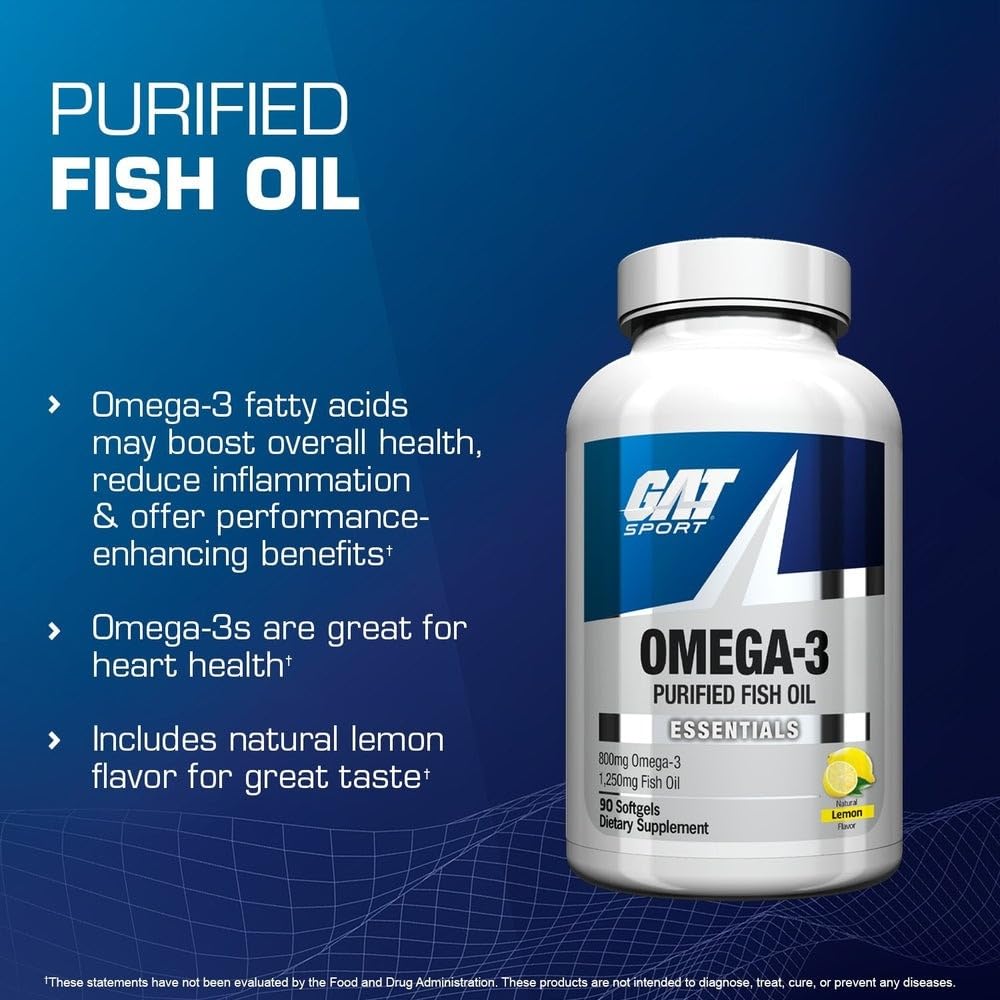 GAT SPORT Essentials Omega-3 Purified Fish Oil Softgels 90 Count
