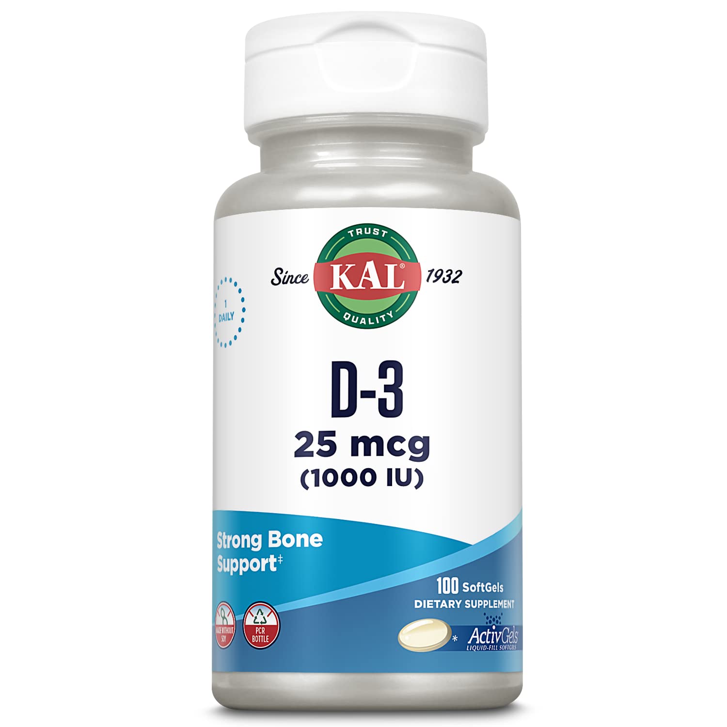 KAL Vitamin D3 1000 IU Softgels, 100 Count