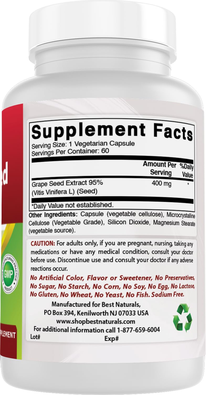 Best Naturals Grape Seed Extract 400 mg Capsules, 120 Count