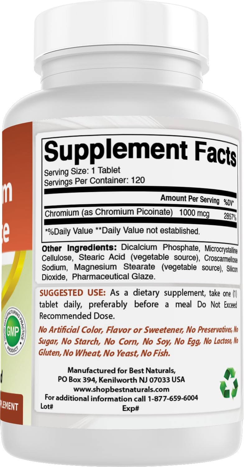 Best Naturals Chromium Picolinate 1000 mcg Tablet 240 Count