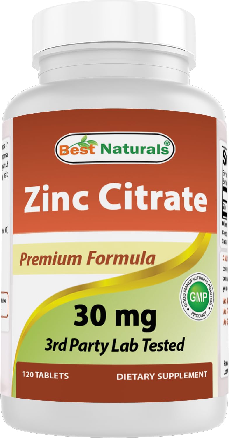 Best Naturals Zinc 30mg Supplements (as Zinc Citrate) - Immune Support, 120 Tablets