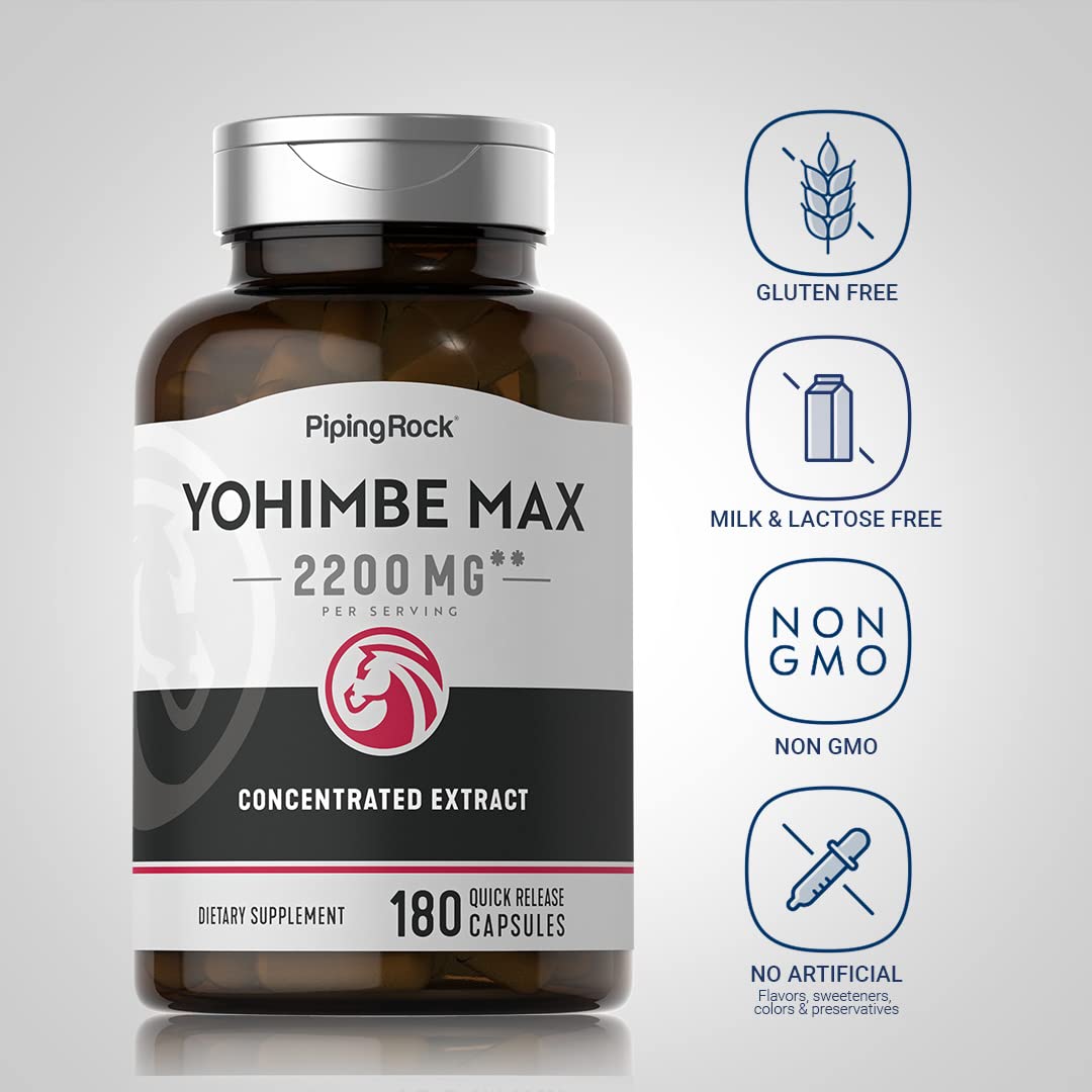 Piping Rock Yohimbe Supplements for Men Capsules, 180 Count