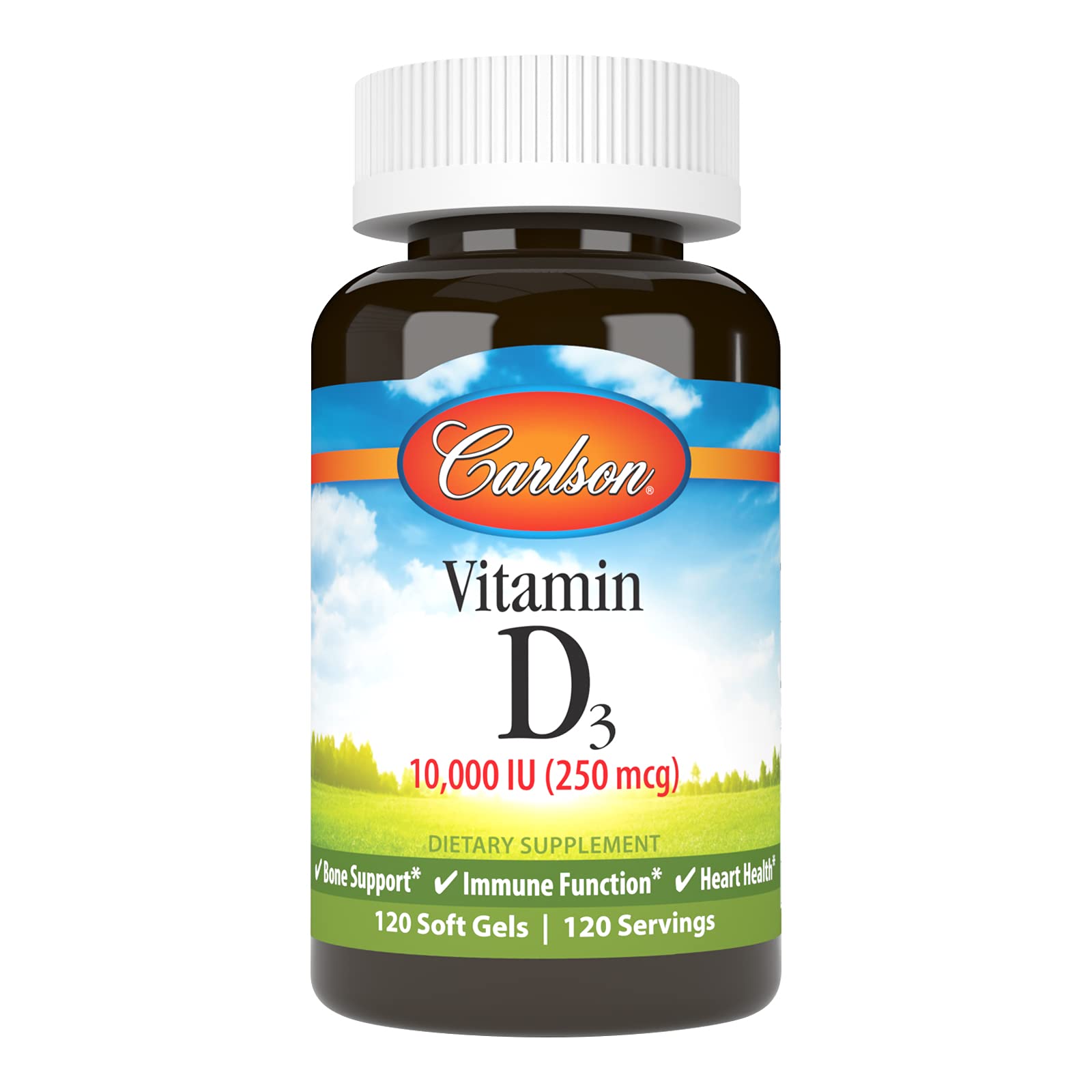 Carlson Vitamin D3 Softgels, 10000 IU (250 mcg), 120 Softgels