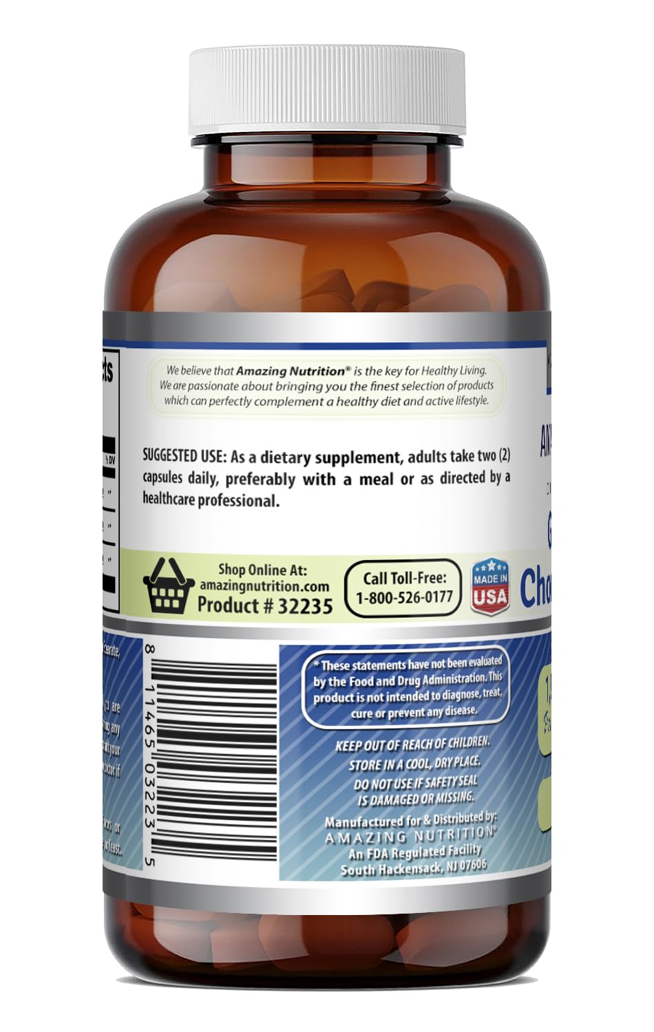 Amazing Nutrition Glucosamine Chondroitin MSM 1850 mg Per Serving Capsules 60 Count