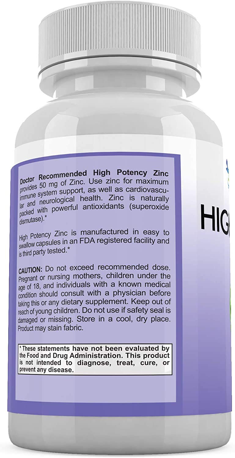DOCTOR RECOMMENDED SUPPLEMENTS Zinc 50mg Picolinate Immune Health Support Veggie Capsules, 120 Count