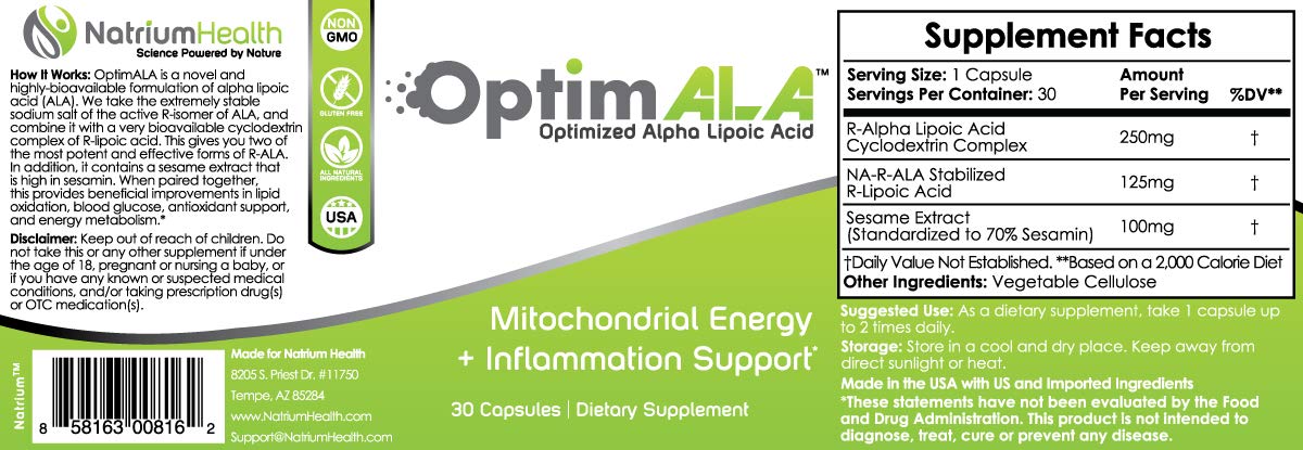 Natrium Health OptimALA Alpha-Lipoic Acid Capsules, 60 Capsules