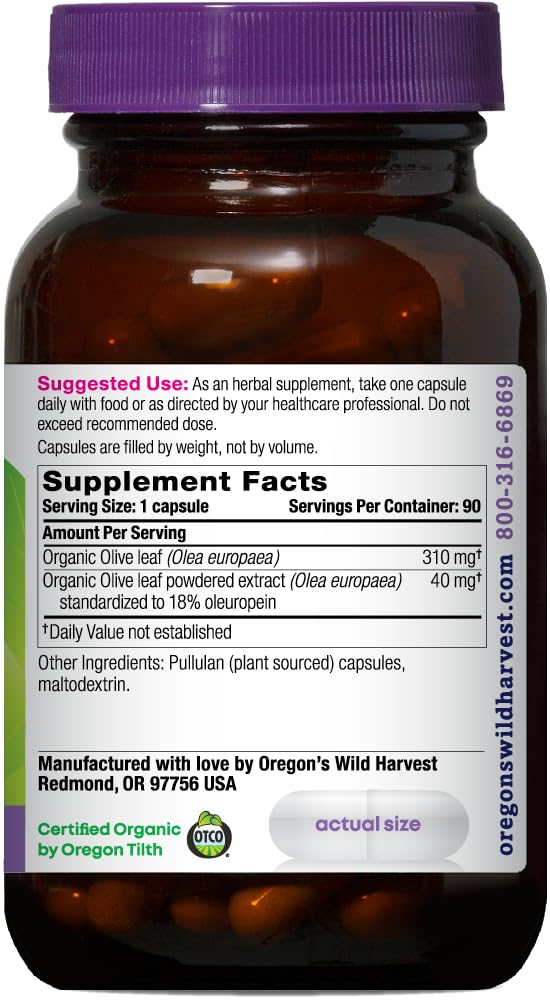 Oregon's Wild Harvest Olive Leaf Supplement 350 mg Capsule 90 Count