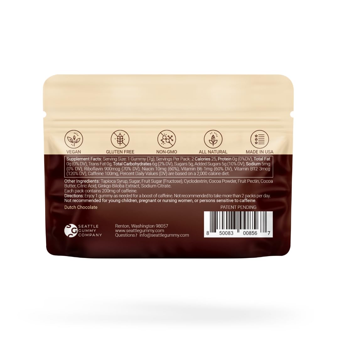 SGC Mocca Shots Caffeine Gummies, Dutch Chocolate, 200mg, 24 Gummies