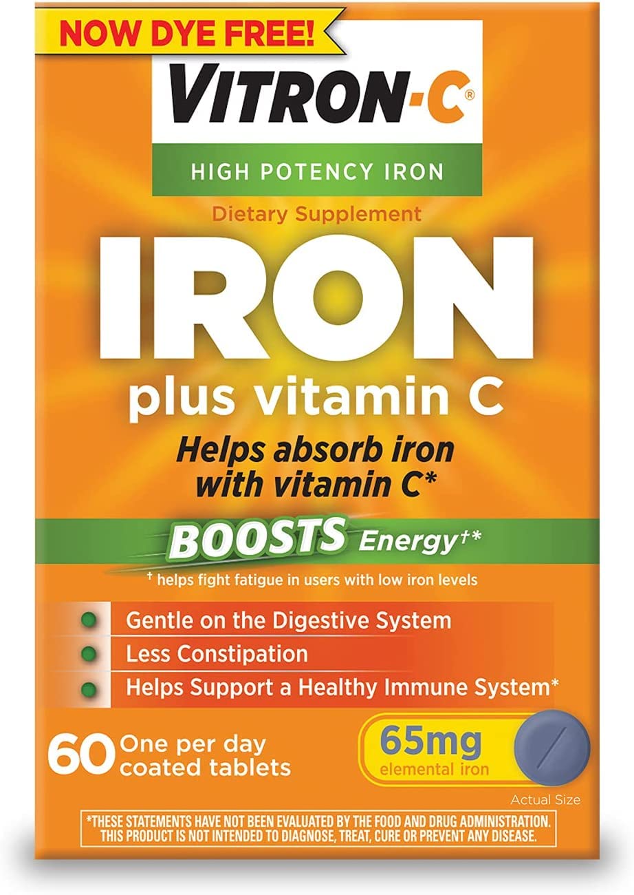 Vitron-C High Potency Iron Dietary Supplement Plus Vitamin C Coated Tablets, 300 Tablets