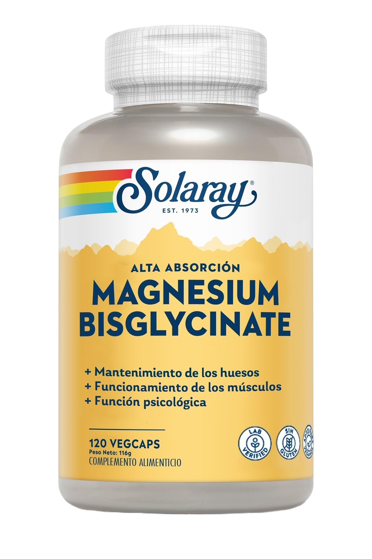 SOLARAY Magnesium Glycinate Capsules, Chelated Magnesium Bisglycinate with BioPerine, Higher Absorption, 120 Capsules