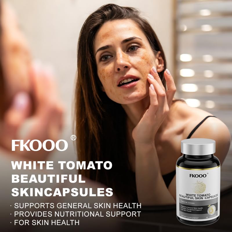 FKOOO Skin Health Dietary Supplement White Tomato, Passion Fruit, Grape Seed, Astaxanthin & Nicotinamide – Supports Collagen & Reduces Pigmentation, 60 Capsules