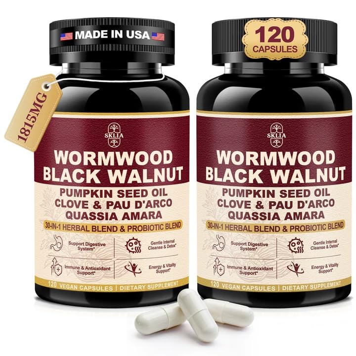 SKLIA 30-in-1 Liposomal Wormwood Black Walnut Clove Cleanse Capsules, 240 Capsules