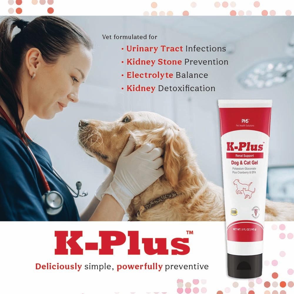 Pet Health Solutions K-Plus Potassium Gluconate Renal Gel Plus Cranberry and EPA for Dogs and Cats - Veterinarian Approved Renal Supplement - Supports Potassium Balance, Powder, 1