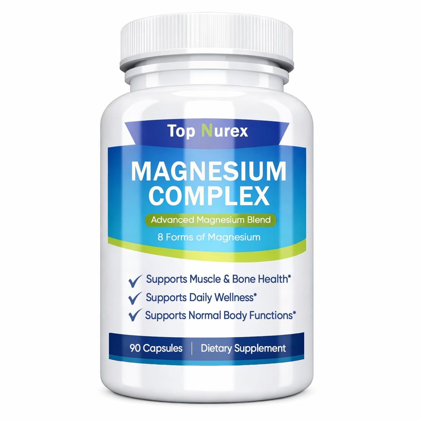Kunnozz Top Nurex Magnesium Complex 1000 mg, 8-Source Magnesium Blend with Glycinate, Citrate, Malate & Taurate, Vegan Non-GMO Formula, 90 Capsules