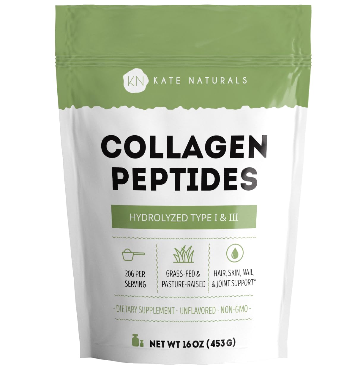 Kate Naturals Collagen Peptides Powder for Hair, Skin, Nails, & Joints, 16 oz
