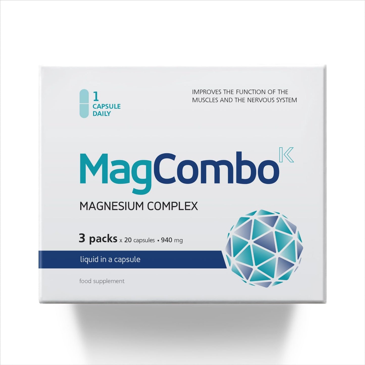 MAGCOMBOK MagCombo Concentrated Pure Magnesium, Special Oil Formula for Maximum Absorption, enriched with Vitamins B2, B6, B12 and C, 60 Capsules
