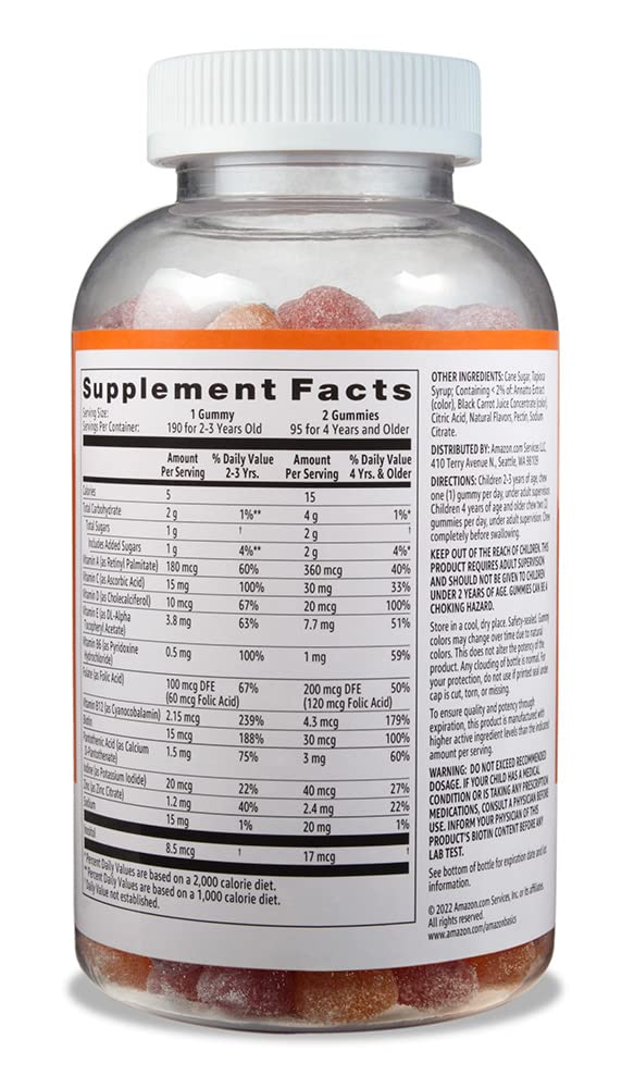 Amazon Basics Kids' Multivitamin Gummies, 190 Count