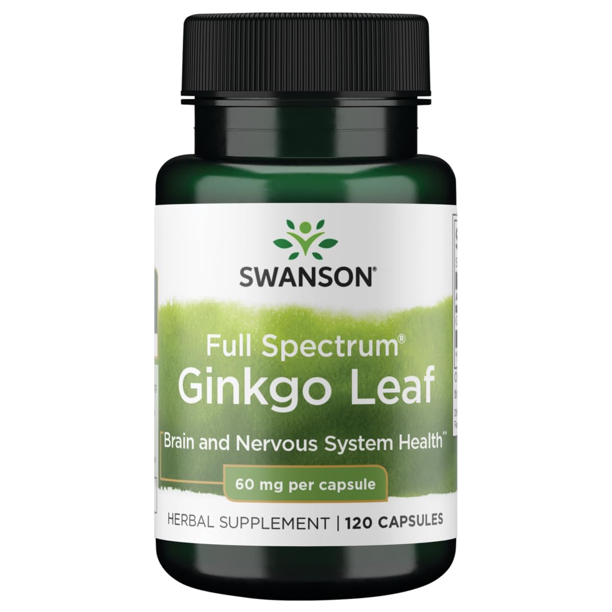 Swanson Full-Spectrum Ginkgo Leaf Brain Memory Support Nervous System Health 60 mg 120 Capsules