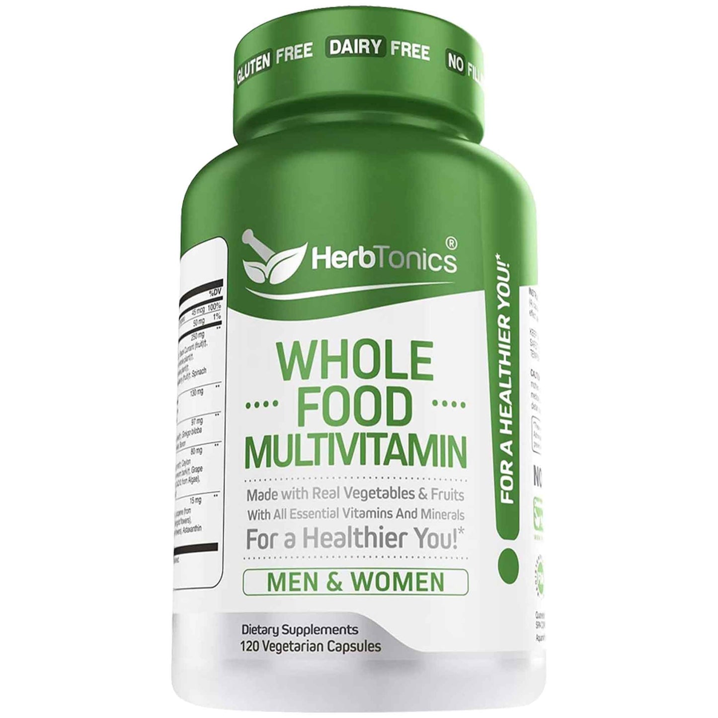 Herbtonics Whole Food Multivitamin for Men & Women – Vegan Multivitamin with Real Fruits & Veggies, Probiotics, CoQ10, Turmeric & More Capsules, 120 Count