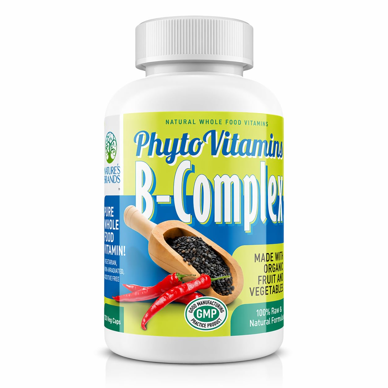 Nature's Brands Organic Whole Food Vitamin B-Complex Capsules 120 Count