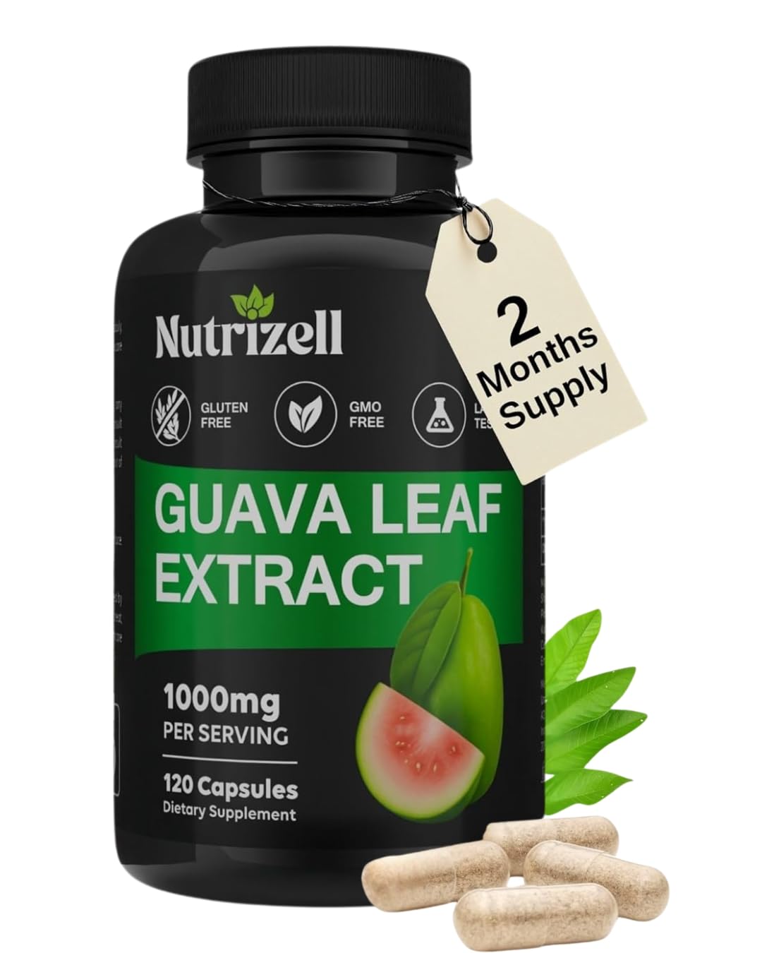 Nutrizell Guava Leaf Extract with Bitter Melon 1000mg Per Serving Herbal Guava Supplement for Metabolic Health & Digestion Support Capsules 120 Count