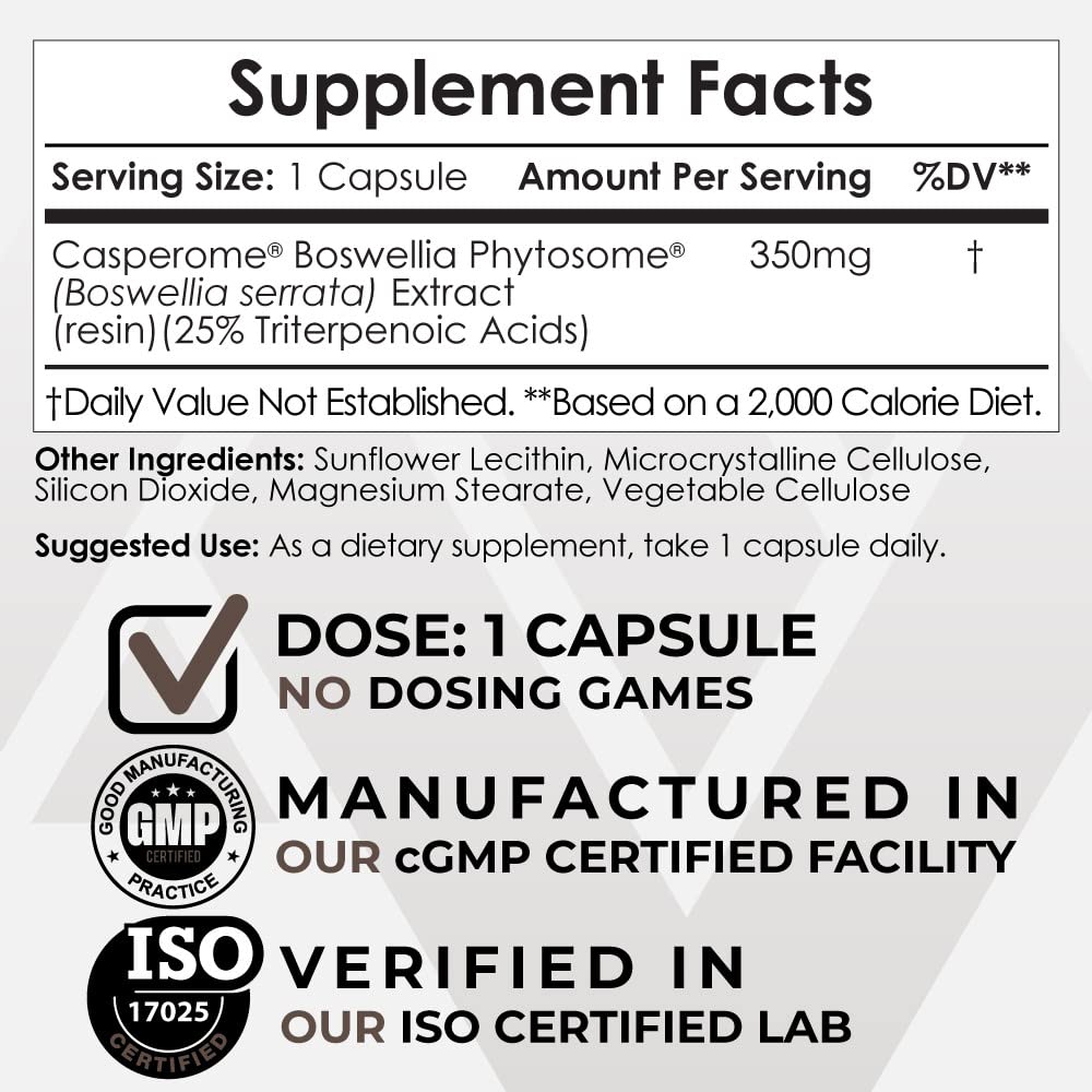 Nootropics Depot Boswellia Phytosome Capsules 350mg Casperome 25% Triterpenoic Acids Boswellia serrata Frankincense Joint Health, 30 Capsules