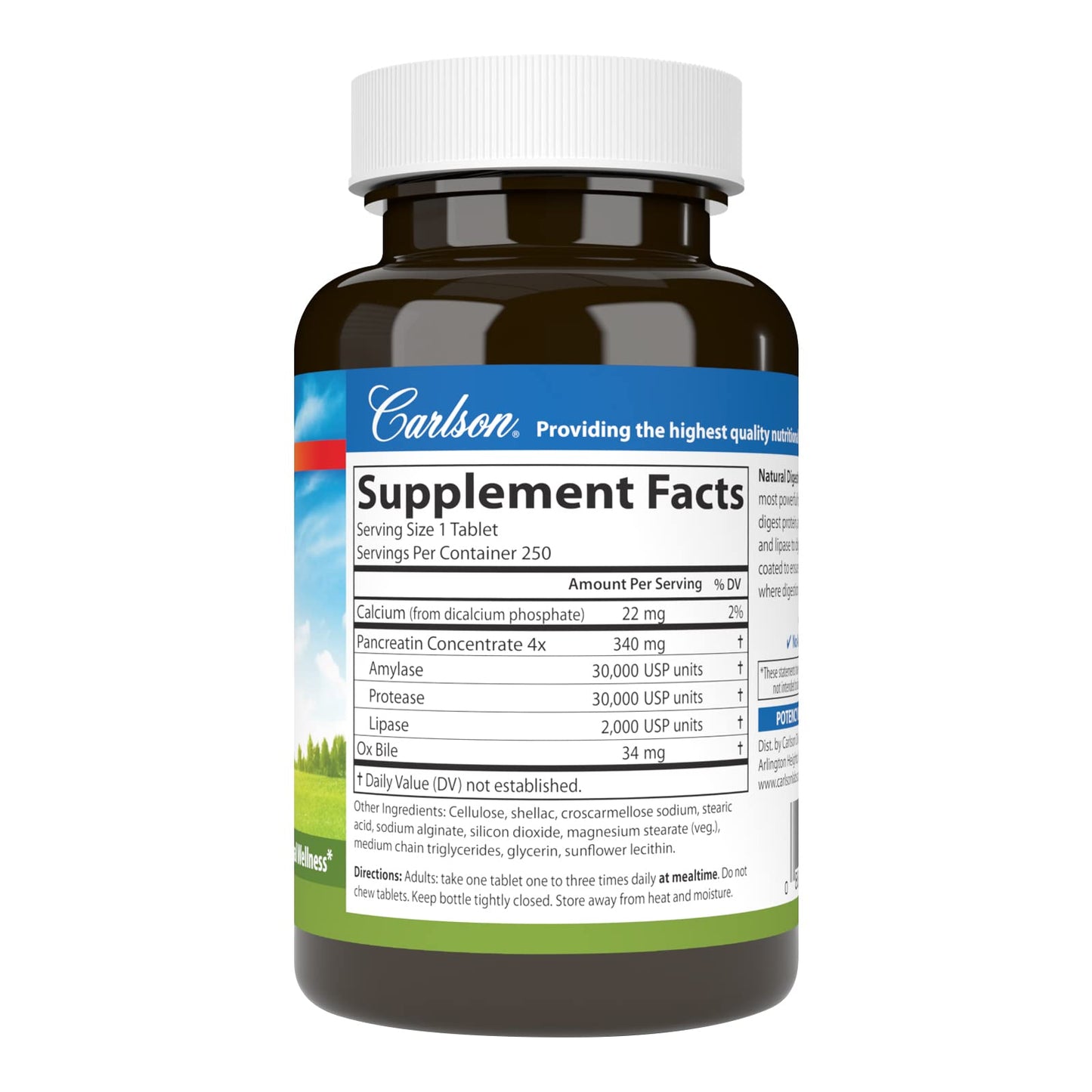 Carlson Natural Digestive Enzymes Digestive Aid #34 with Protease, Amylase & Lipase, 250 Tablets