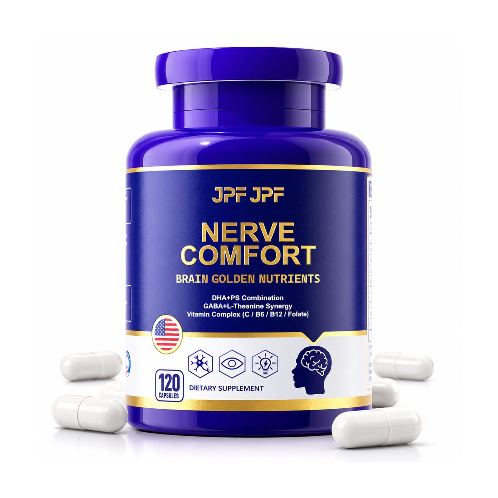 JPFJPF Brain Supplement Memory Focus, 5 in 1 Phosphatidylserine, 120 Capsules