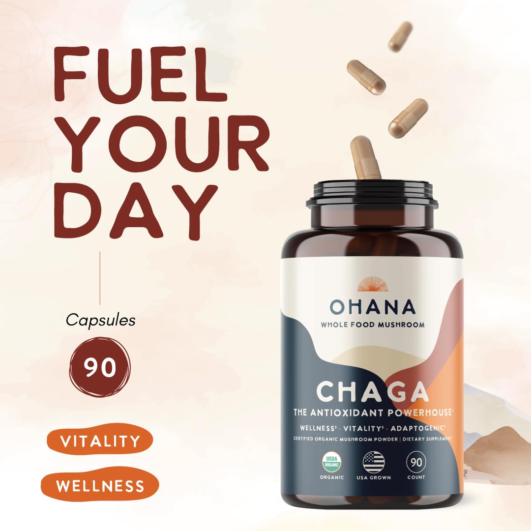 Ohana Mushrooms Chaga Organic Mushrooms Blend Capsule, 1 Count