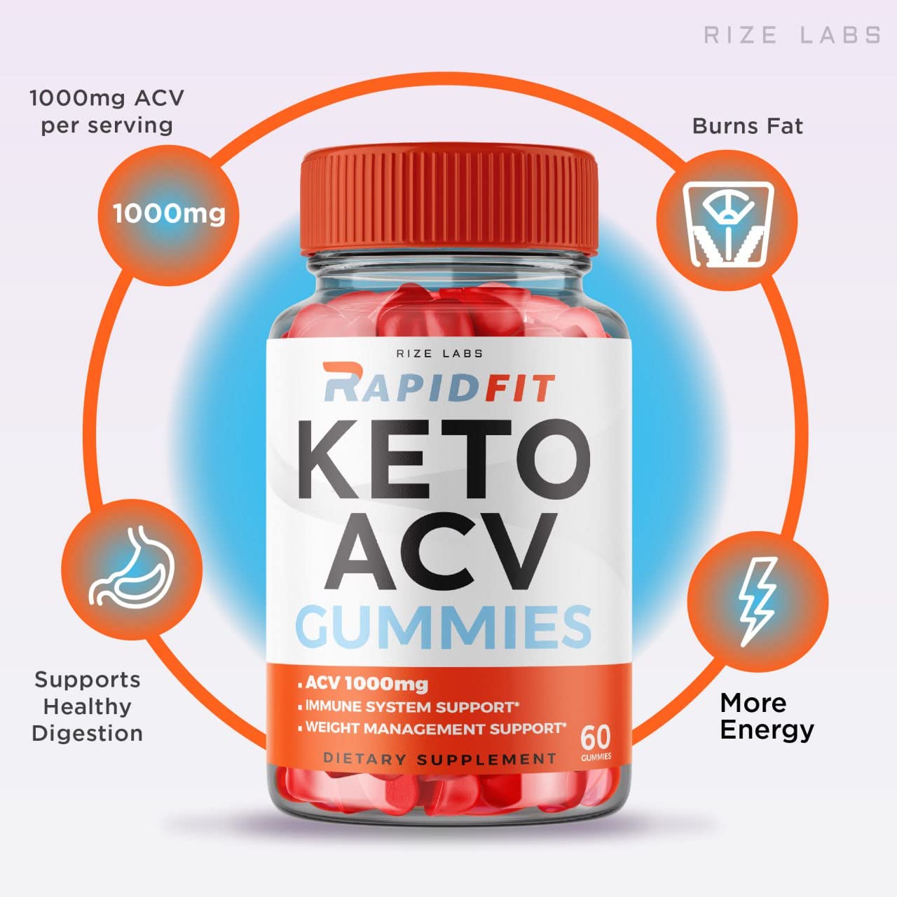 rize labs Rapid Fit Keto ACV Gummies for Advanced Weight Loss with Apple Cider Vinegar Supplement Belly Fat Extra Strength 60 Gummies