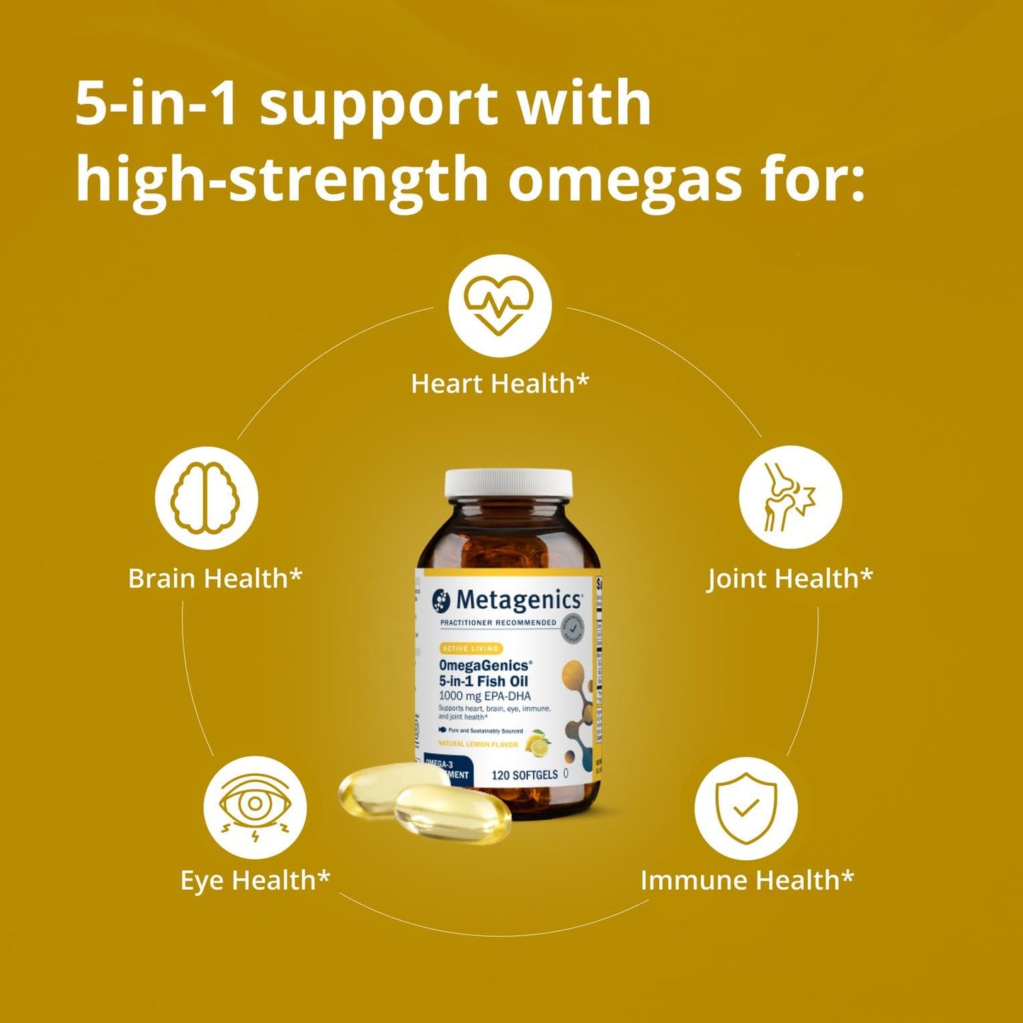 Metagenics OmegaGenics Omega-3 Fish Oil 1000mg EPA DHA Softgels, 60 Count