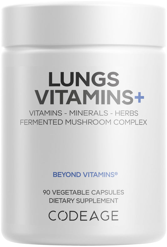 Codeage Lungs Vitamins with A, C, D, E, B6, Milk Thistle Lung Supplement, Zinc & Magnesium, Cordyceps, Reishi, Chaga, Poria, Tylophora, Ginger, Peppermint Leaf Organic Herb Cleanse Capsules 90