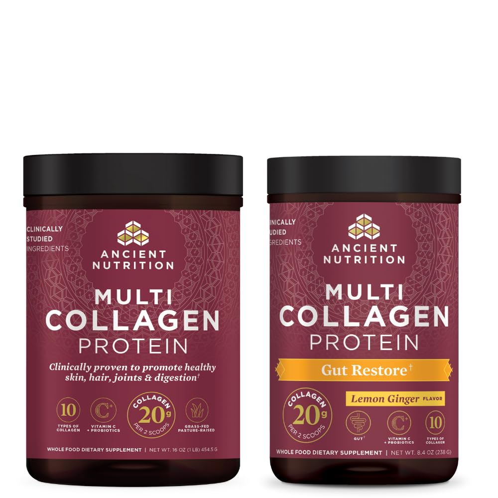 Ancient Nutrition Multi Collagen Protein Powder Unflavored, 45 Servings + Gut Restore, 20 Servings, 1 Count