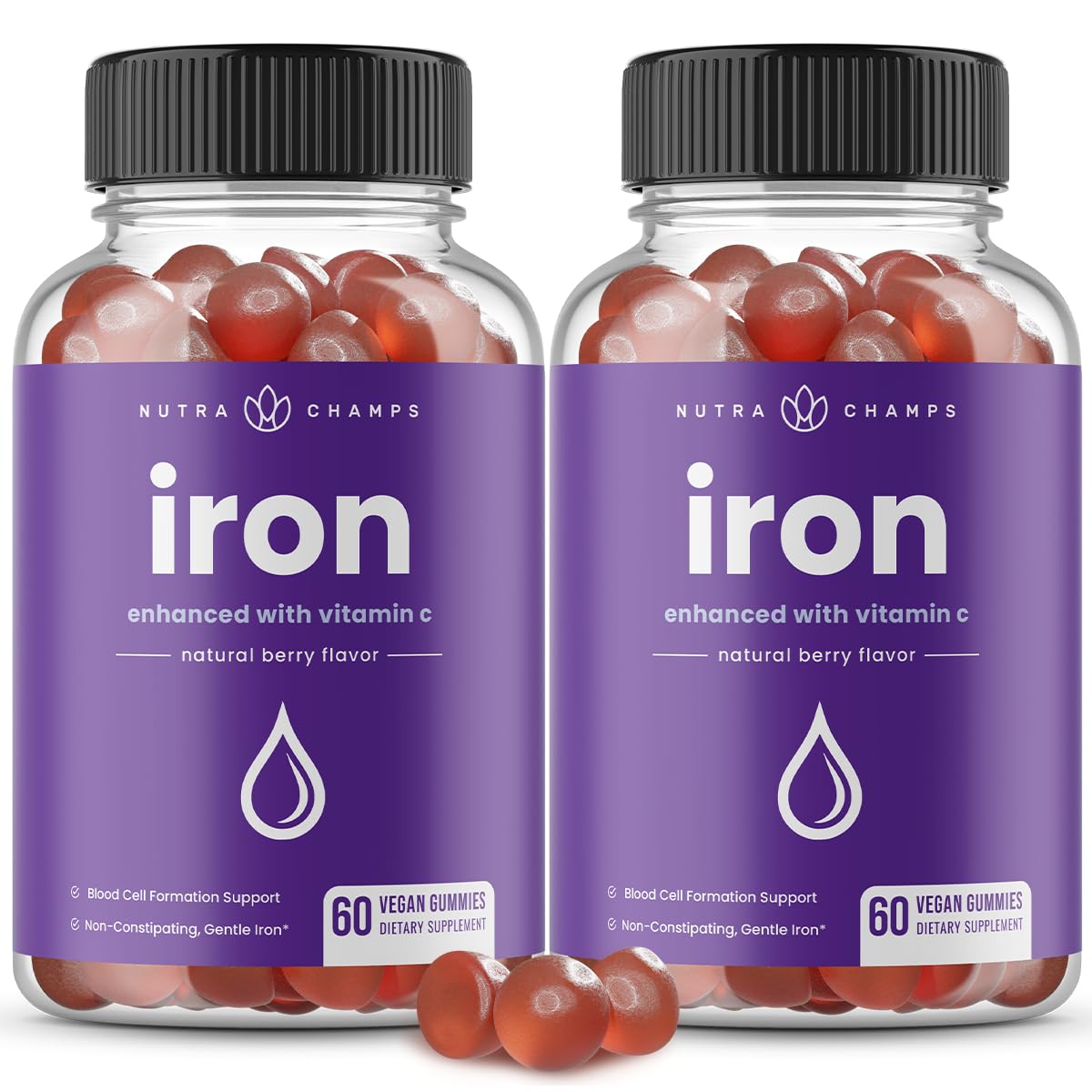 NutraChamps Iron Gummies with Vitamin C, 20mg Iron, 120 Gummies