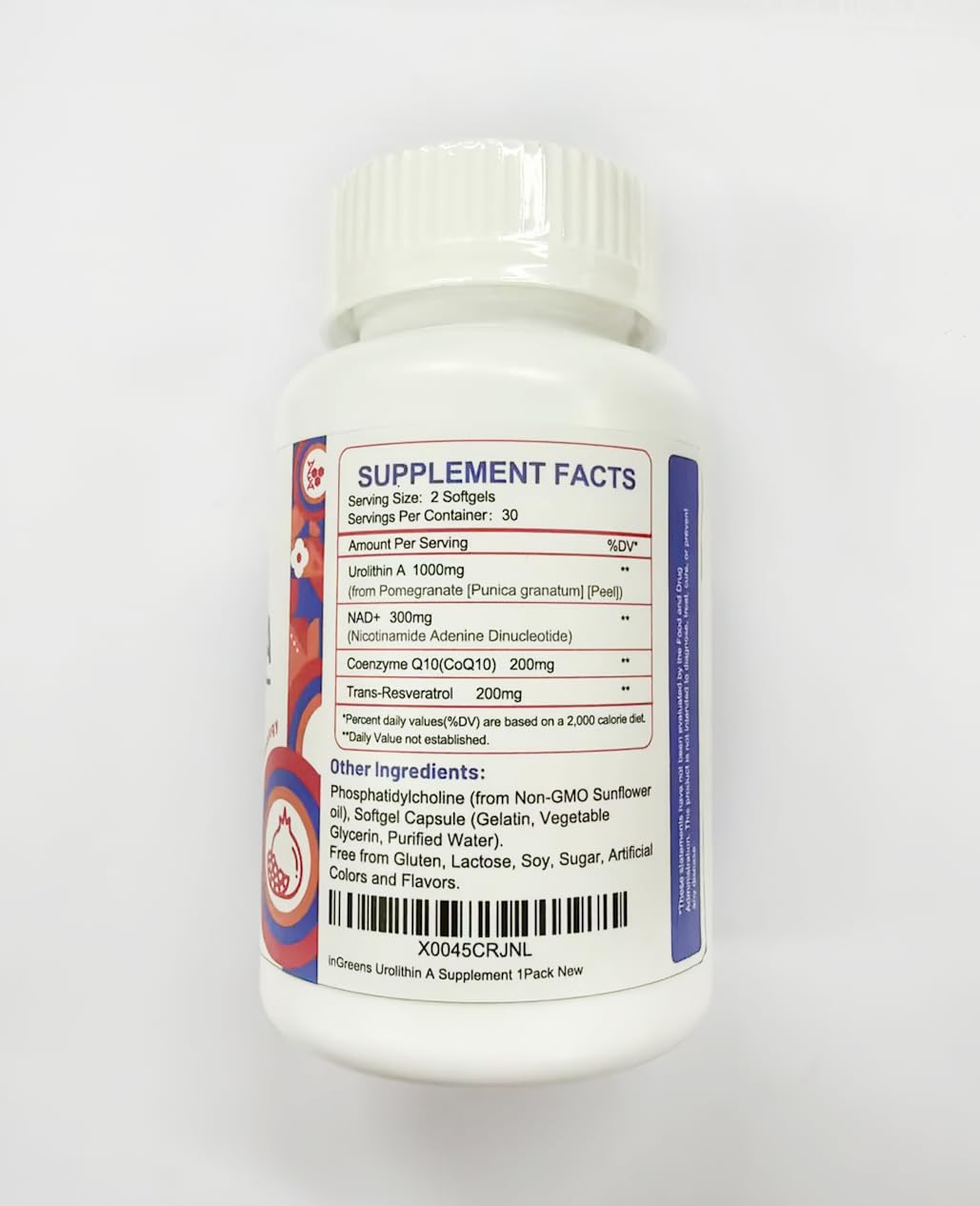 inGreens Urolithin A 1000mg with NAD+ 300mg, CoQ10 200mg, and Trans-Resveratrol 200mg Softgels, 360